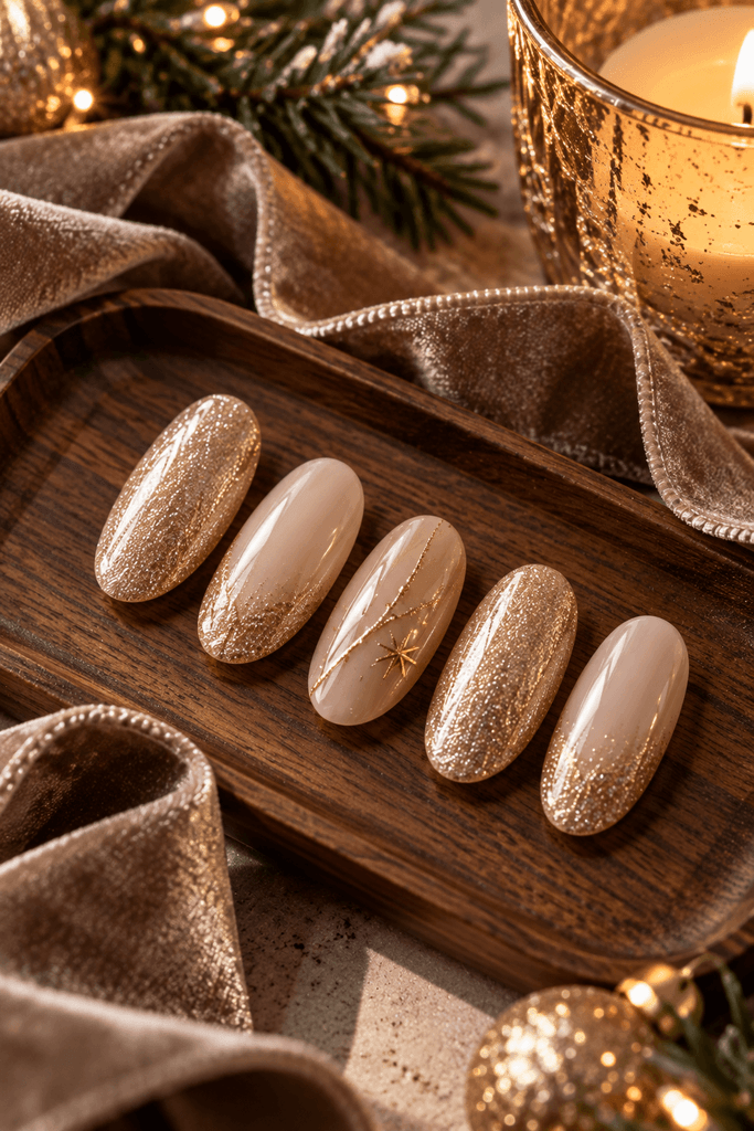 champagne shimmer manicure